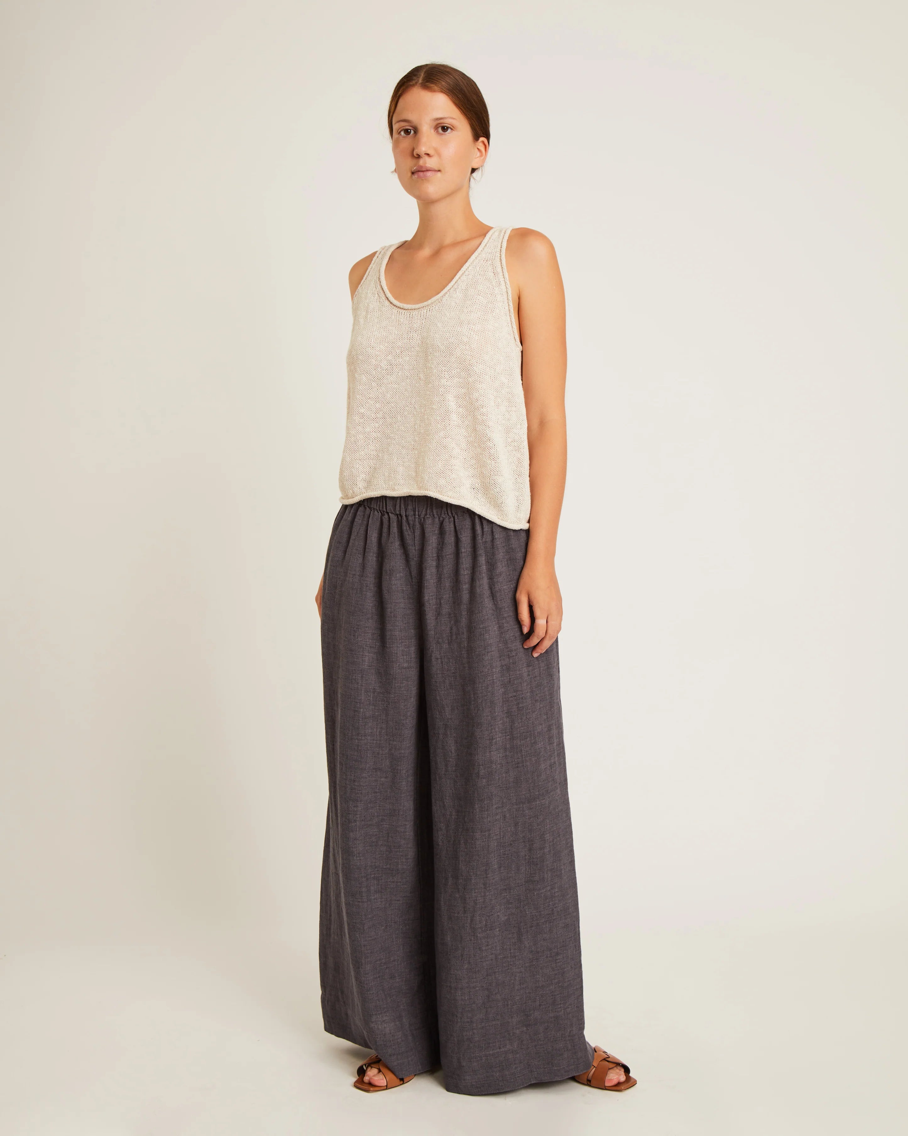 Naïf | Stina Linen and Silk Blend Knit Camisole - Oat