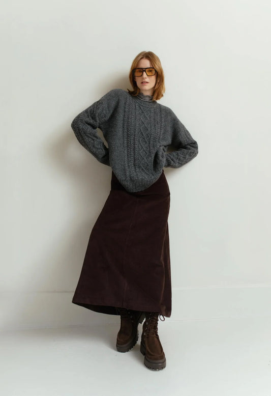 Paper Label | Rayna Cable Sweater - Dark Stone