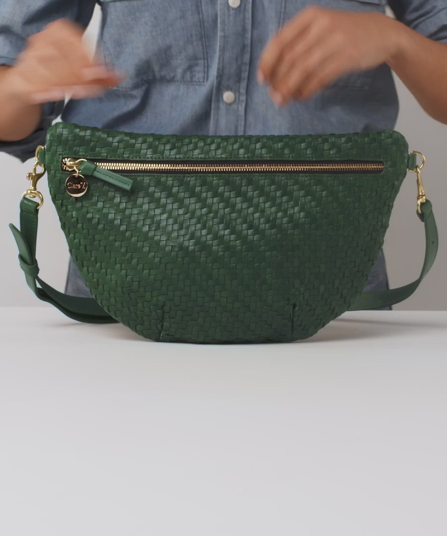 Clare V. | Grande Fanny - Evergreen Woven Zig-Zag