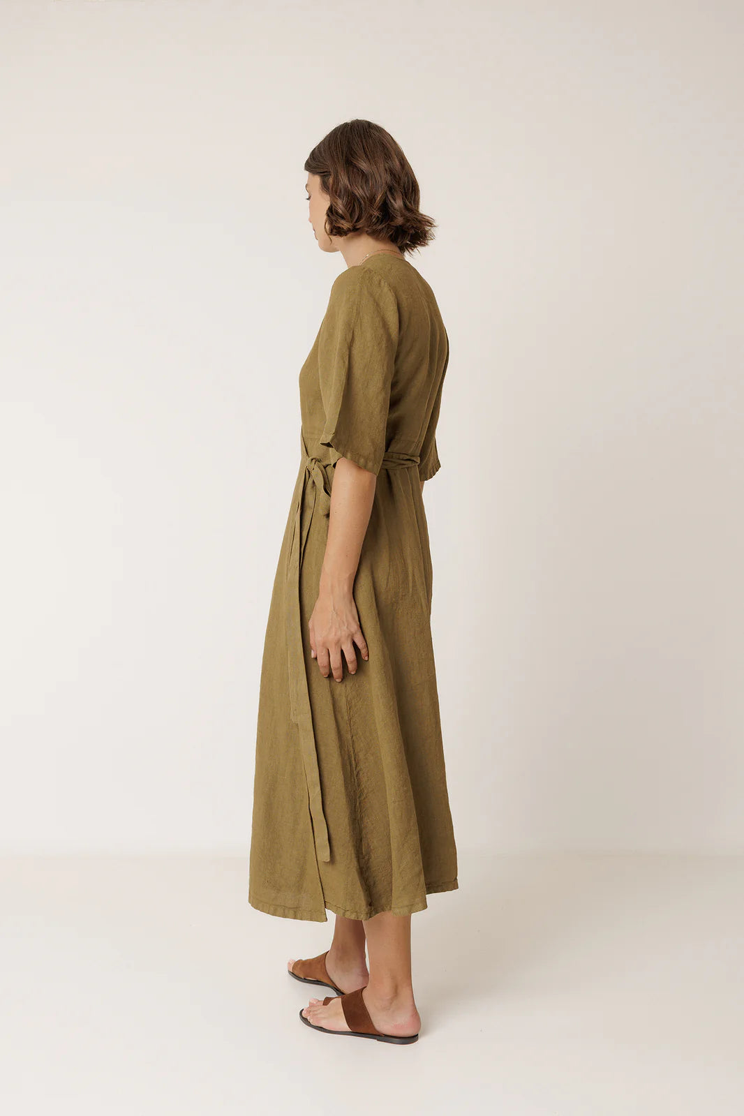Indi + Cold | Crossover Linen Dress - Khaki