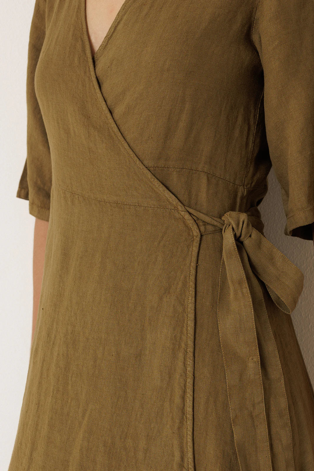 Indi + Cold | Crossover Linen Dress - Khaki