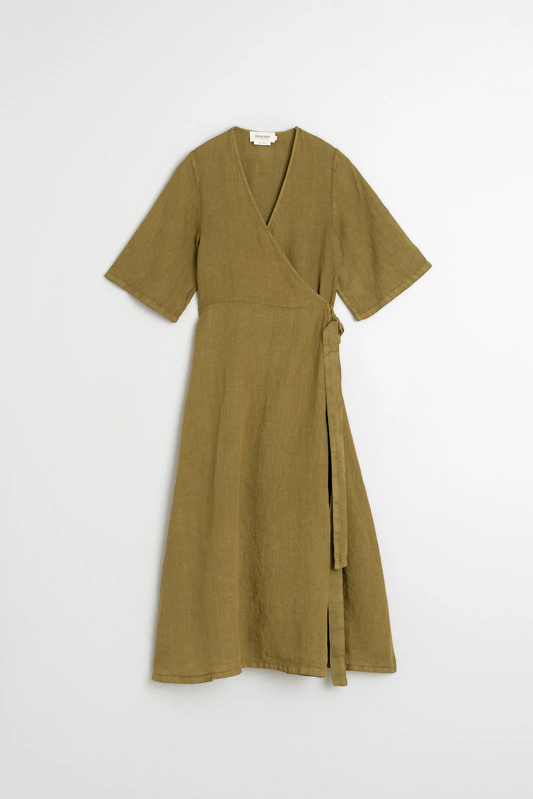 Indi + Cold | Crossover Linen Dress - Khaki