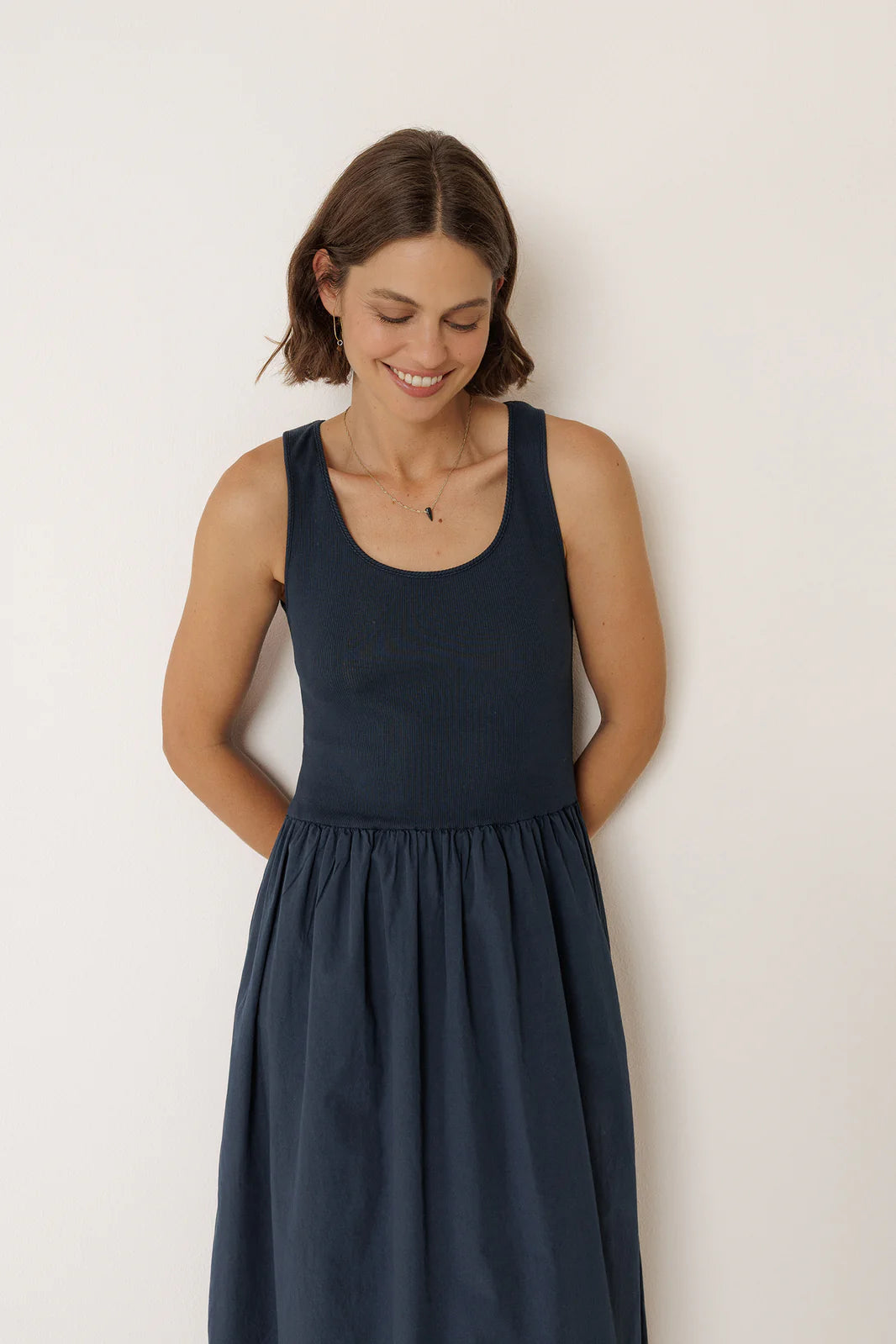 Indi + Cold | Combination Poplin Dress - Navy