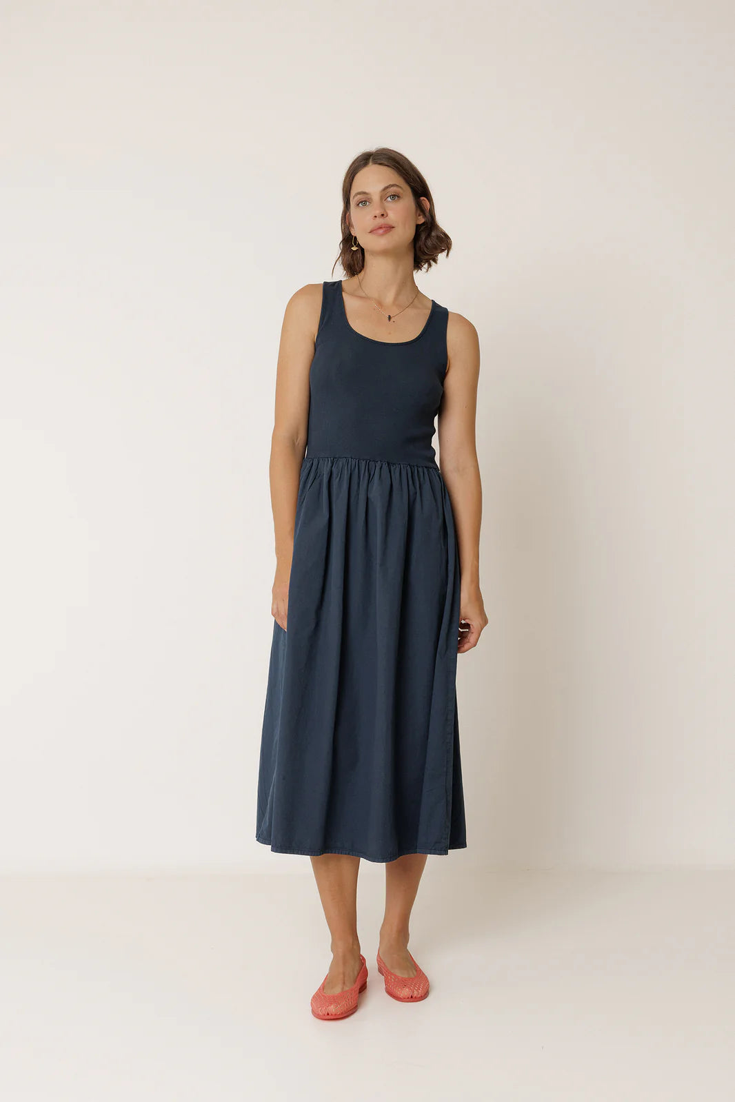 Indi + Cold | Combination Poplin Dress - Navy