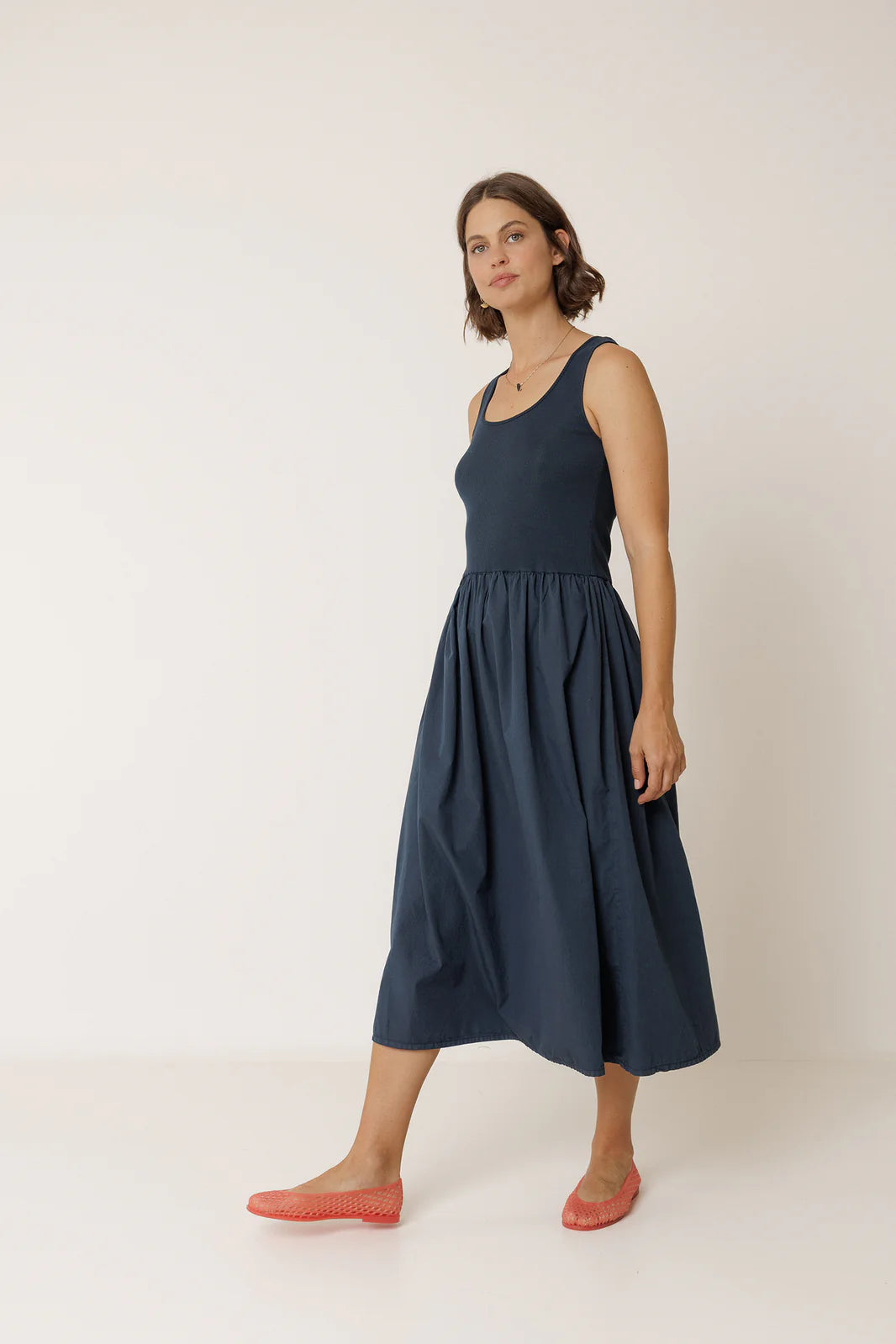 Indi + Cold | Combination Poplin Dress - Navy