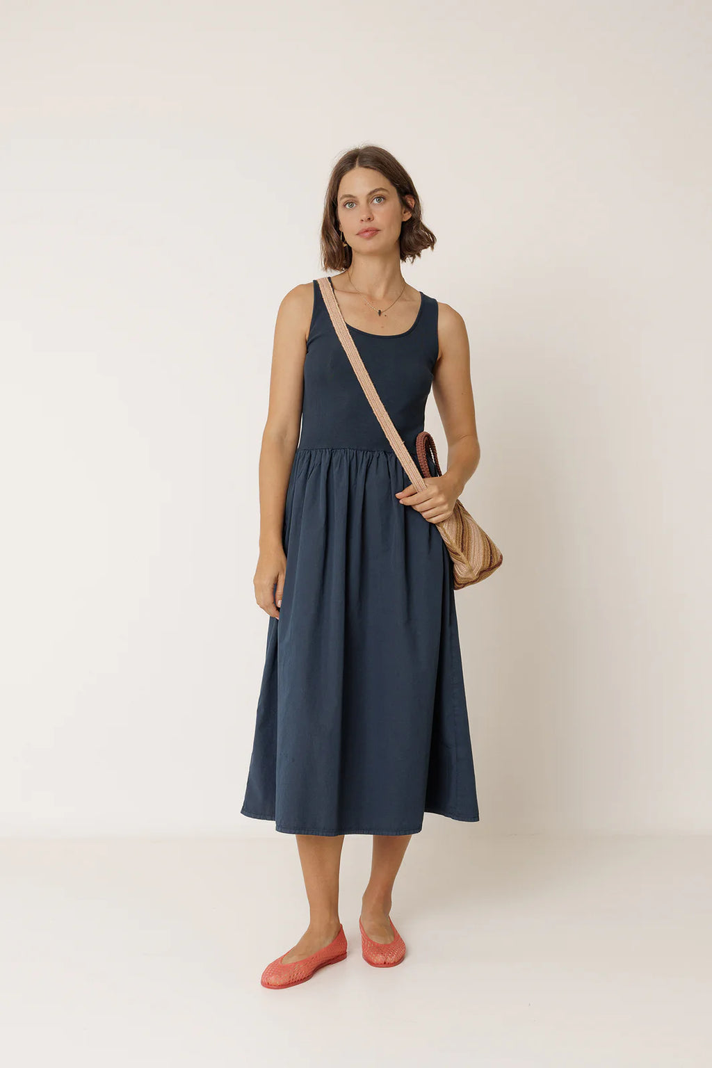 Indi + Cold | Combination Poplin Dress - Navy