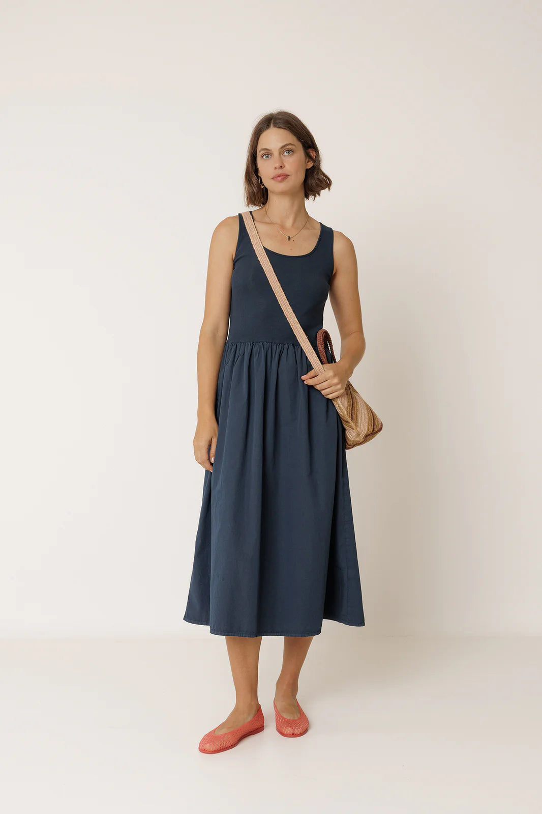 Indi + Cold | Combination Poplin Dress - Navy