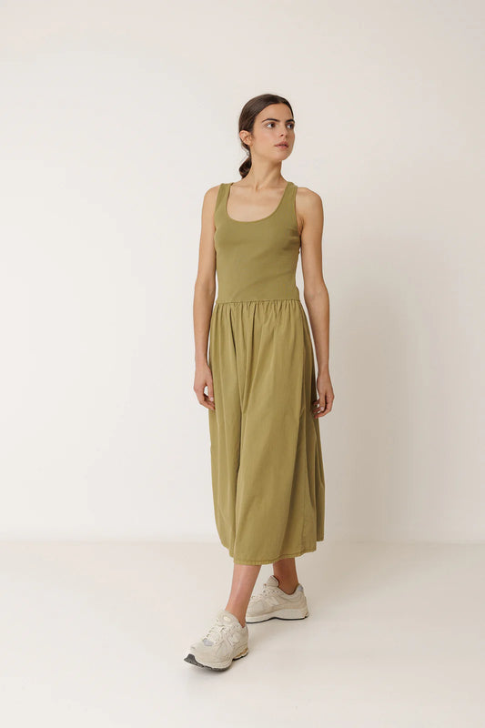 Indi + Cold | Combination Poplin Dress - Apple
