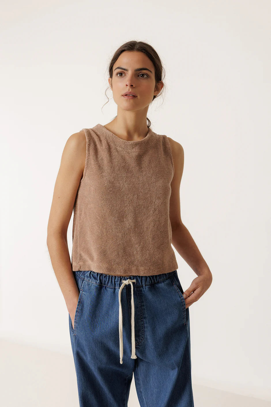 Indi + Cold | Terry Cloth Crop Top - Pink/ Mauve