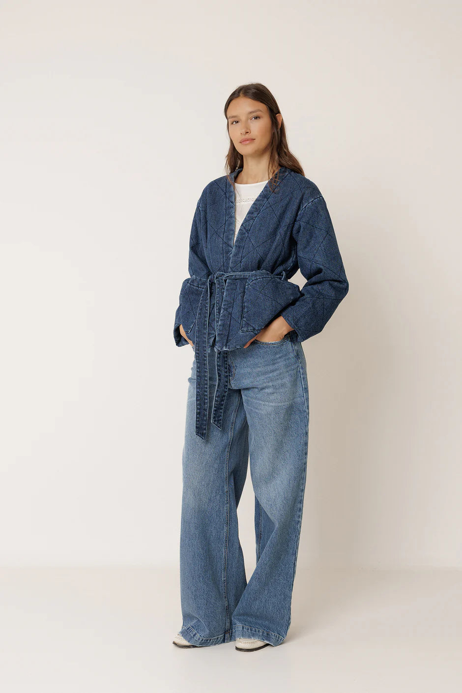 Indi + Cold | Quilted Kimono Jacket - Denim