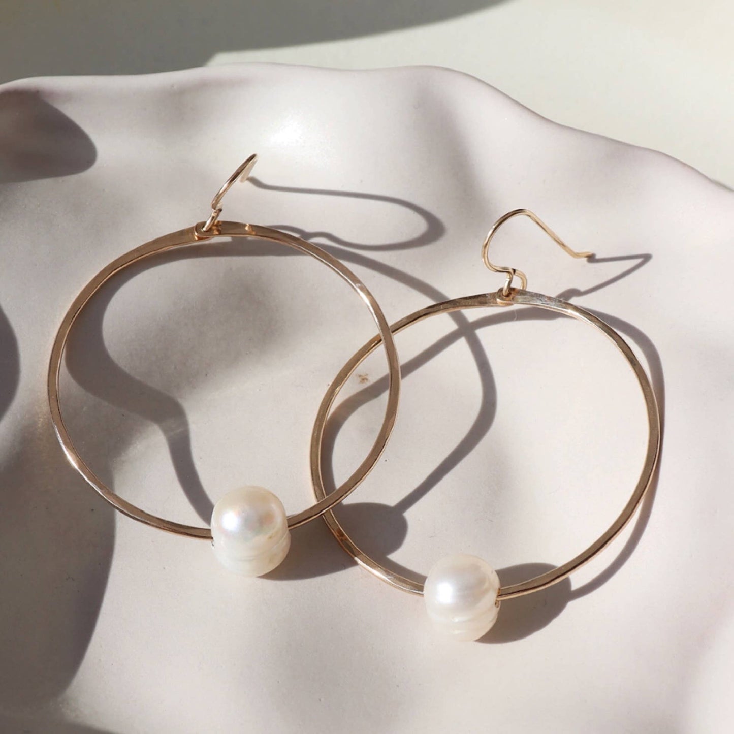 Token Jewelry | Pearl Hoops - 14k Rose Gold Fill