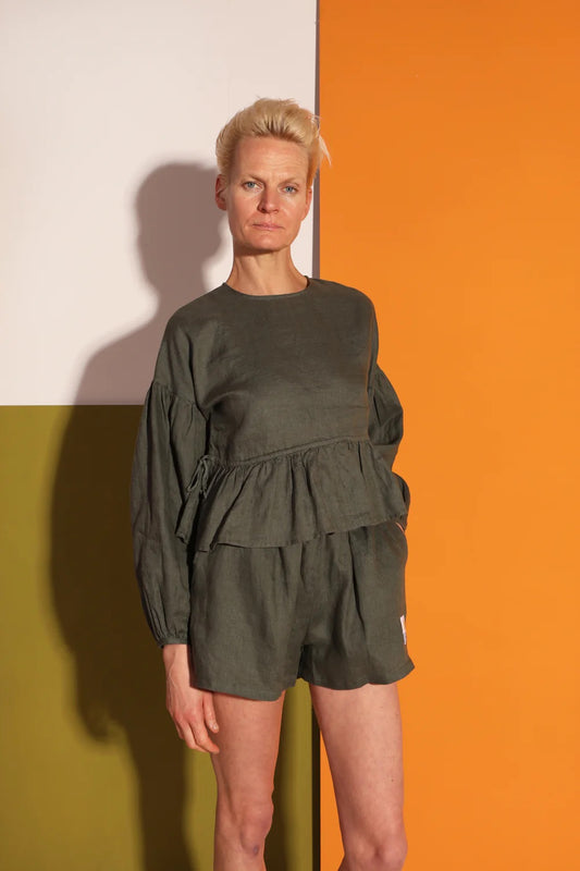 LF Markey | Basic Linen Shorts - Moss